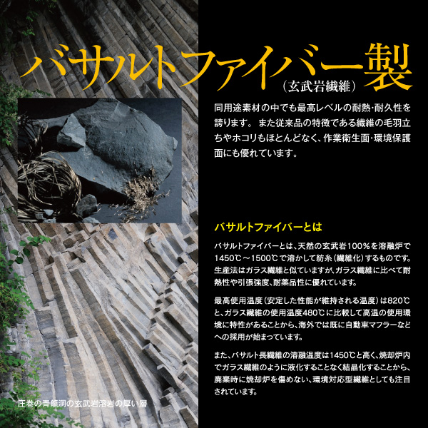 サーモバンテージ 幅5cm×長さ約10m バサルトファイバー（玄武岩繊維）製 耐熱温度：1200度 エキマニ フロントパイプ マフラーに