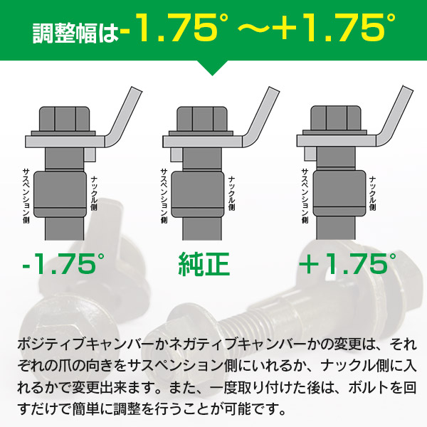 Azzurri】 キャンバーボルト M15 カローラアクシオ NZE141 フロント 調整幅 ±1.75° 亜鉛メッキ処理  2本セット【ネコポス限定送料無料】